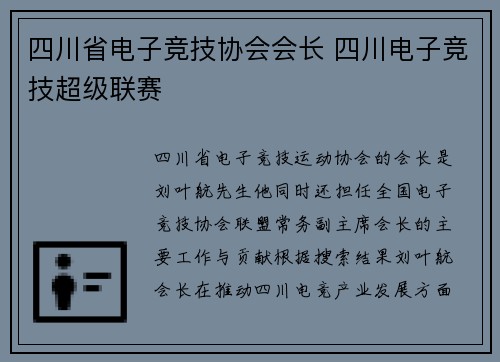 四川省电子竞技协会会长 四川电子竞技超级联赛